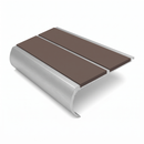 Aluminium Stair Nosing 90mm Bullnose Twin Insert, 2.44m, brown insert, Satin Silver finish