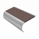Aluminium Stair Nosing 2.44m Bullnose 57mm Single, brown insert, Satin Silver finish