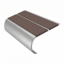 Aluminium Stair Nosing 2.44m Bullnose Double Insert 53mm, brown insert, Satin Silver finish