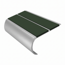 Aluminium Stair Nosing 2.44m Bullnose Double Insert 53mm, dark green insert, Satin Silver finish