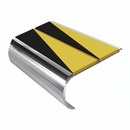 Aluminium Stair Nosing 2.44m Bullnose Double Insert 53mm, hazard insert, Mirrorflect Silver finish