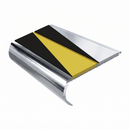 Aluminium Stair Nosing 90mm Bullnose Twin Insert, 3.22m, hazard insert, Mirrorflect Silver finish