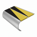 Aluminium Stair Nosing 2.44m Bullnose Double Insert 53mm, hazard insert, Satin Silver finish