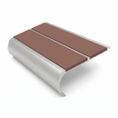 Aluminium Stair Nosing 90mm Bullnose Twin Insert, 2.44m, mid brown insert, Satin Silver finish