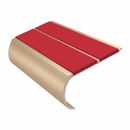 Aluminium Stair Nosing 3.22m Bullnose 53mm Double Insert, red insert, Satin Bronze finish