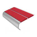 Aluminium Stair Nosing 90mm Bullnose Twin Insert, 3.22m, red insert, Satin Silver finish