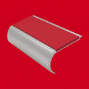 Aluminium Stair Nosing 2.44m Bullnose 57mm Single, red insert, Satin Silver finish