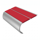 Bullnose Stair Nosing 2.75m Aluminium 53mm Double Insert, red insert, Satin Silver finish