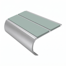 Bullnose Stair Nosing 2.75m Aluminium 53mm Double Insert, sage green insert, Satin Silver finish