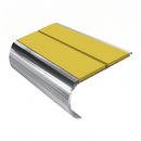 Aluminium Stair Nosing 2.44m Bullnose Double Insert 53mm, yellow insert, Mirrorflect Silver finish