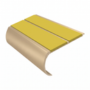 Bullnose Stair Nosing 2.75m Aluminium 53mm Double Insert, yellow insert, Satin Bronze finish