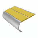 Bullnose Stair Nosing 2.75m Aluminium 53mm Double Insert, yellow insert, Satin Silver finish