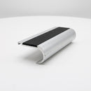 Heavy duty carpet stair nosing 70 x 35mm mill finish aluminium with black anti-slip insert and deep front hook