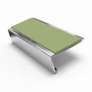 Rake Back Stair Nosing 2.44m Aluminium 62mm Single Insert, apple green insert, Mirrorflect Silver finish