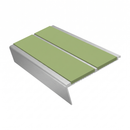 Rake Back Stair Nosing 2.75m Aluminium Double PVC Insert 5, apple green insert, Satin Silver finish