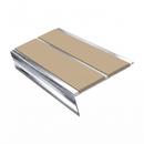 Rake Back Stair Nosing 2.75m Aluminium Double PVC Insert 5, beige insert, Mirrorflect Silver finish