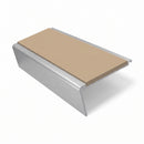 Commercial Rake Back Stair Nosing 3.22m Aluminium Single, beige insert, Satin Silver finish