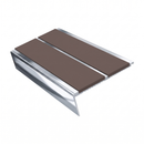 Rake Back Stair Nosing 3.22m Double Channel Aluminium, brown insert, Mirrorflect Silver finish