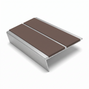 Rake Back Stair Nosing 3.22m Double Channel Aluminium, brown insert, Satin Silver finish