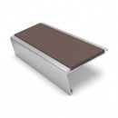 Rake Back Stair Nosing 2.44m Aluminium 62mm Single Insert, brown insert, Satin Silver finish