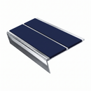 Rake Back Stair Nosing 2.75m Aluminium Double PVC Insert 5, dark blue insert, Mirrorflect Silver finish
