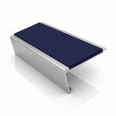Commercial Rake Back Stair Nosing 3.22m Aluminium Single, dark blue insert, Satin Silver finish
