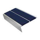 Rake Back Stair Nosing 2.75m Aluminium Double PVC Insert 5, dark blue insert, Satin Silver finish