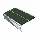 Rake Back Stair Nosing 3.22m Double Channel Aluminium, dark green insert, Mirrorflect Silver finish