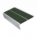 Rake Back Stair Nosing 2.75m Aluminium Double PVC Insert 5, dark green insert, Satin Silver finish