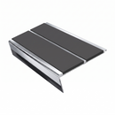 Rake Back Stair Nosing 3.22m Double Channel Aluminium, dark grey insert, Mirrorflect Silver finish