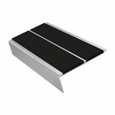 Rake Back Stair Nosing 2.75m Aluminium Double PVC Insert 5, premium black insert, Satin Silver finish