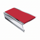 Rake Back Stair Nosing 2.44m Aluminium 62mm Single Insert, red insert, Mirrorflect Silver finish