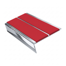 Rake Back Stair Nosing 3.22m Double Channel Aluminium, red insert, Mirrorflect Silver finish