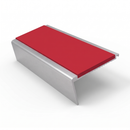 Rake Back Stair Nosing 2.44m Aluminium 62mm Single Insert, red insert, Satin Silver finish