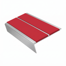 Rake Back Stair Nosing 3.22m Double Channel Aluminium, red insert, Satin Silver finish