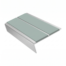 Rake Back Stair Nosing 2.75m Aluminium Double PVC Insert 5, sage green insert, Satin Silver finish
