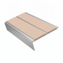 Rake Back Stair Nosing 3.22m Double Channel Aluminium, sahara insert, Satin Silver finish