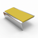 Rake Back Stair Nosing 2.44m Aluminium 62mm Single Insert, yellow insert, Mirrorflect Silver finish