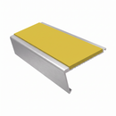 Rake Back Stair Nosing 2.44m Aluminium 62mm Single Insert, yellow insert, Satin Silver finish