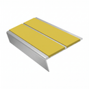 Rake Back Stair Nosing 3.22m Double Channel Aluminium, yellow insert, Satin Silver finish