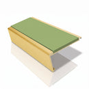 Rake back aluminium stair nosing, 62mm tread, apple green insert, satin gold finish