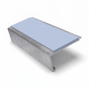 Rake back aluminium stair nosing, 62mm tread, aura insert, mill finish finish