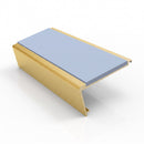 Rake back aluminium stair nosing, 62mm tread, aura insert, satin gold finish