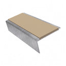 Rake back aluminium stair nosing, 62mm tread, beige insert, mill finish finish