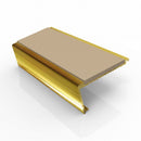Rake back aluminium stair nosing, 62mm tread, beige insert, mirrorflect gold finish