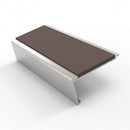 Rake back aluminium stair nosing, 62mm tread, brown insert, bright polished finish