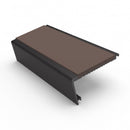 Rake back aluminium stair nosing, 62mm tread, brown insert, satin black finish