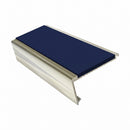 Rake back aluminium stair nosing, 62mm tread, dark blue insert, bright polished finish