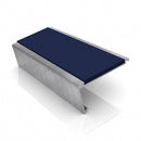 Rake back aluminium stair nosing, 62mm tread, dark blue insert, mill finish finish