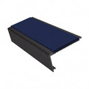 Rake back aluminium stair nosing, 62mm tread, dark blue insert, satin black finish